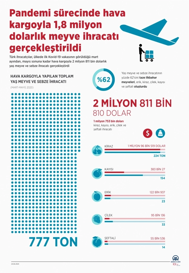 Salgında hava kargoyla 1.8 milyon dolarlık meyve ihracatı