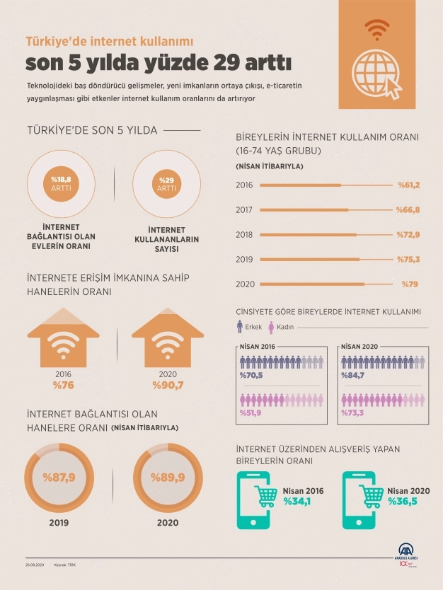 Türkiye'de internet kullanımı 5 yılda yüzde 29 arttı