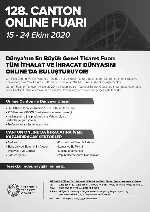 İhracat ve ithalatçılar 15-24 Ekim’de Canton fuarı için online buluşacak
