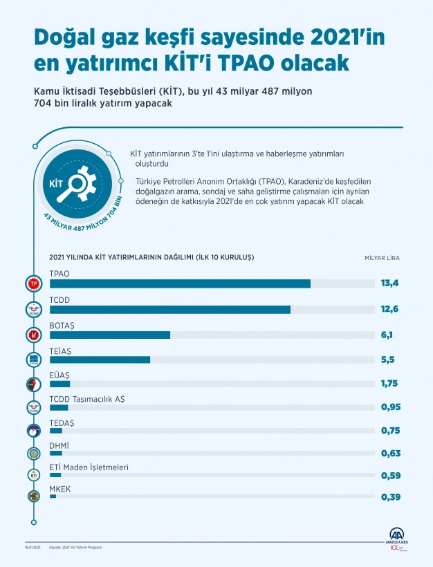 Doğalgaz keşfi sayesinde 2021'in en yatırımcı KİT'i TPAO olacak