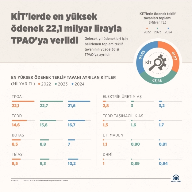 KİT'lerde en yüksek ödenek 22,1 milyar lirayla TPAO'ya verildi