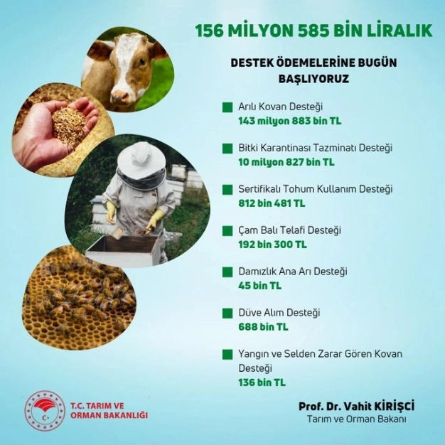 156,6 milyon liralık destek ödemelerine bugün başlanacak